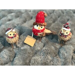 Chestnut Lane NWT bird with two little friends Bird Ornaments Red Plaid